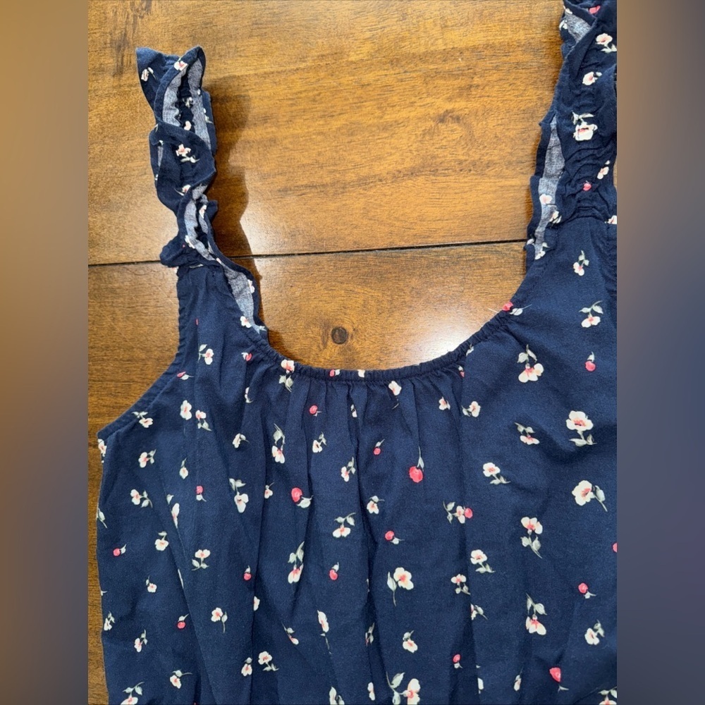 Banana Republic navy w/ flowers ruffle strap dress sleeveless tank small tall - Picture 4 of 10